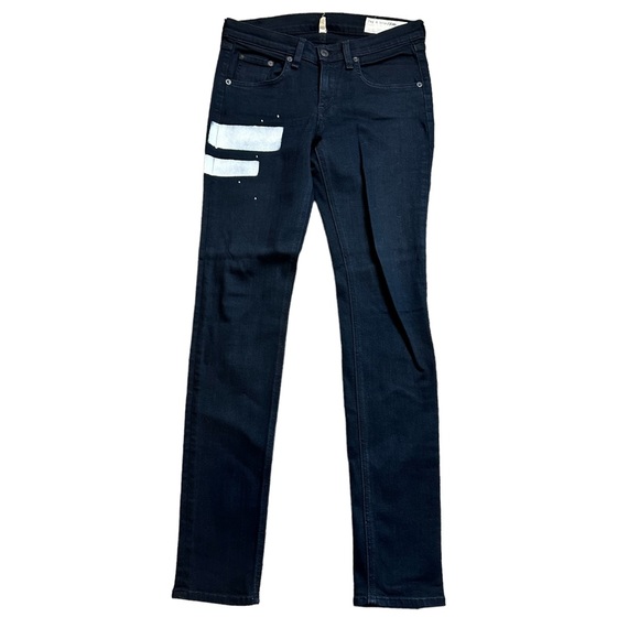 RAG & BONE Women’s Mid Rise Skinny Jean in Coal Block Black with Paint Stripes - Picture 2 of 8